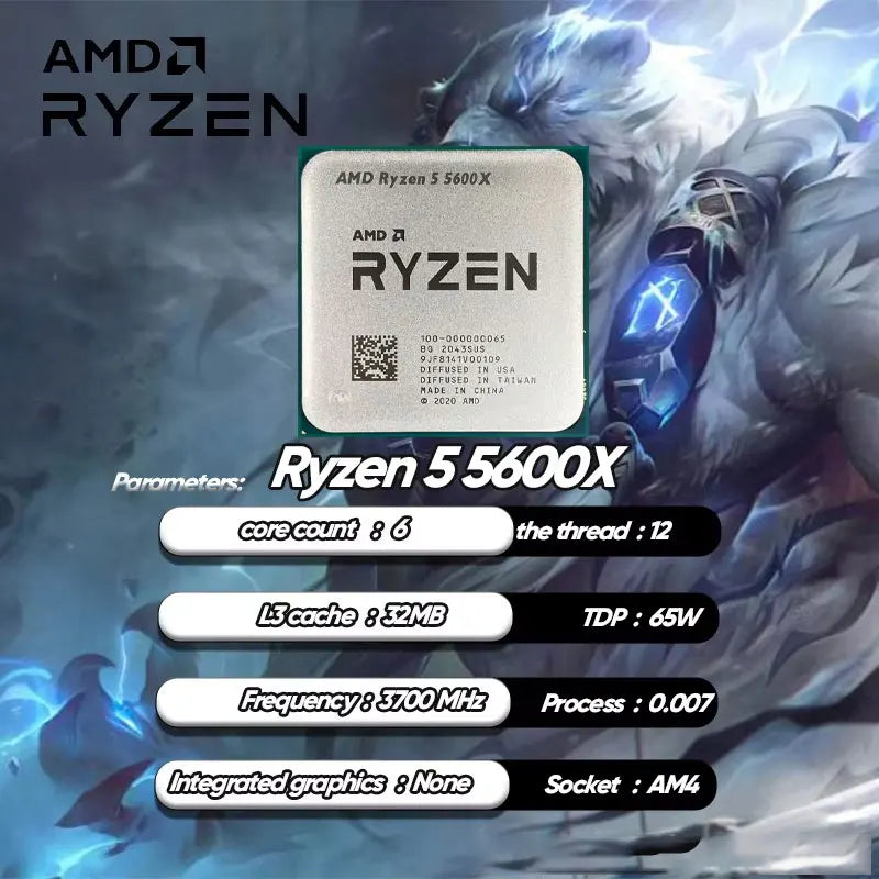 AMD R5 5600X New Ryzen 5 5600X 3.7 GHz 6-Core 12-Thread CPU 7NM 65W L3=32M 100-000000065 Socket AM4