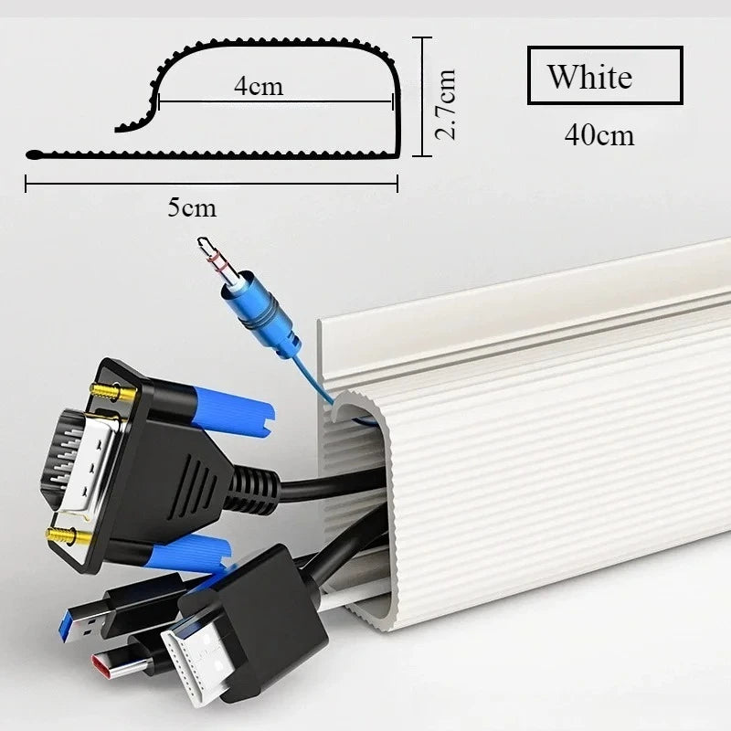 Bandeja de cables de escritorio de PVC de 40cm, gestión de cables debajo del canal de escritorio, ocultador de cables de entrada, sin perforación, organizador de cables para el hogar y la Oficina