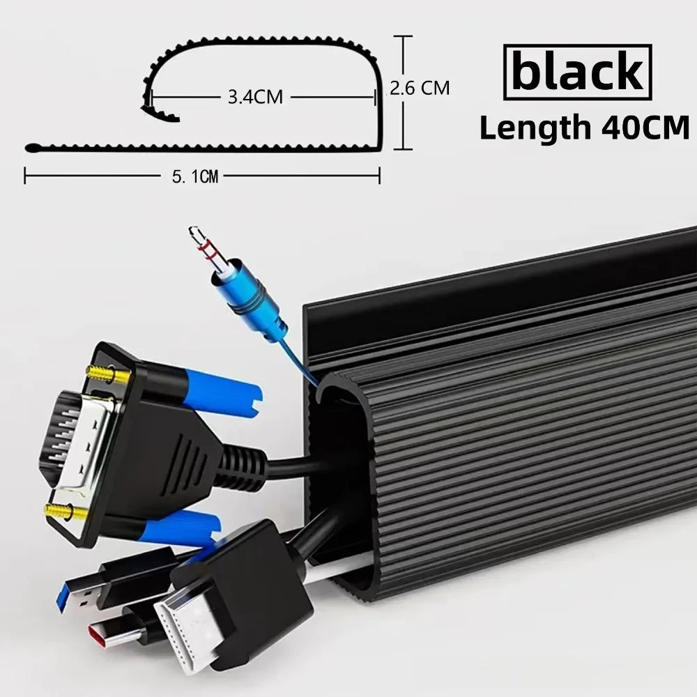 1 unidad de bandeja para cables de escritorio de PVC de 40x5,1 cm, ubicada debajo de la bandeja para cables de escritorio.