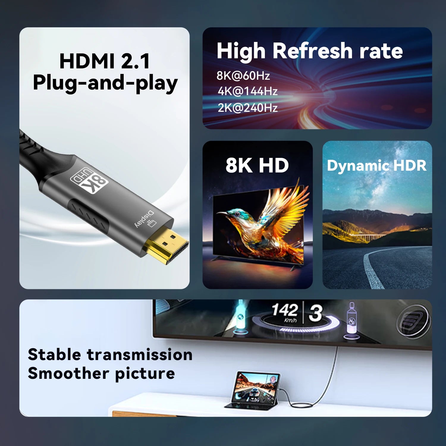 Cable USB C a HDMI 8K @ 60Hz 4K @ 120Hz Cable HDTV Compatible tipo C a HDMI para convertidor de TV MacBook Air iPad USB-C adaptador HDMI