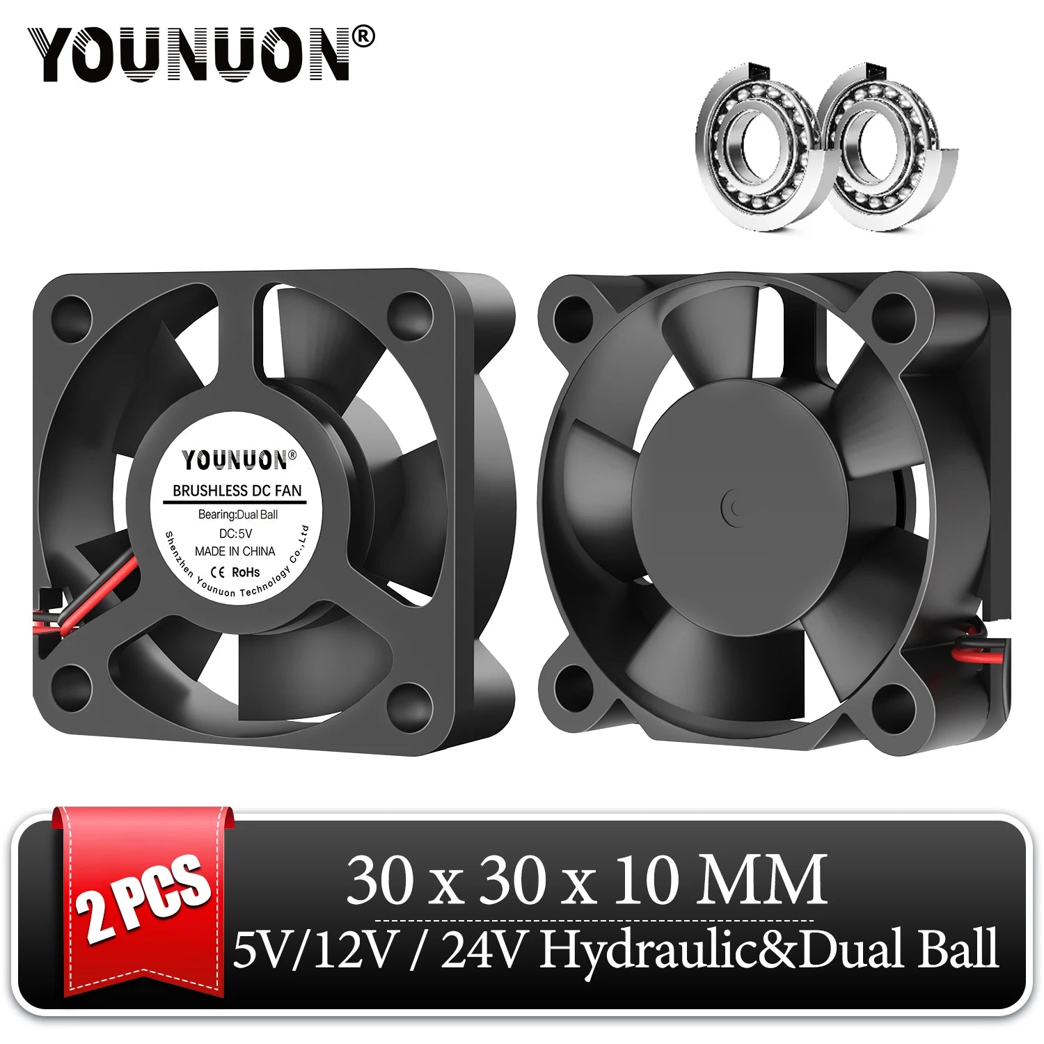 2 piezas de ventilador de impresora 3d 3010, 30MM, 30x30x10MM, 3cm, ventilador de tarjeta gráfica, 5V, 12V, 24V con manga de 2 pines y bola dual