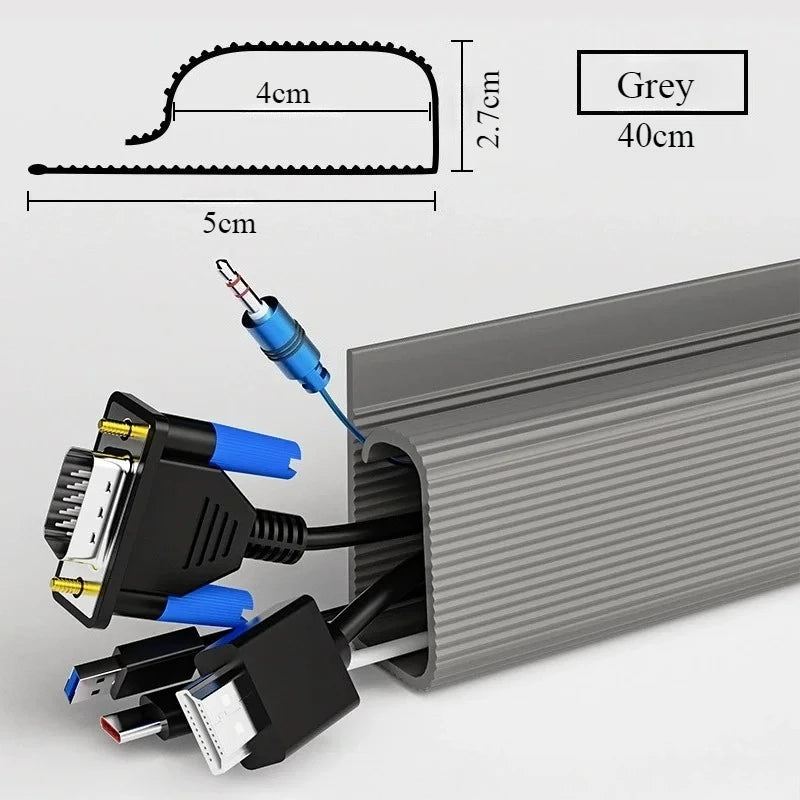 Bandeja de cables de escritorio de PVC de 40cm, gestión de cables debajo del canal de escritorio, ocultador de cables de entrada, sin perforación, organizador de cables para el hogar y la Oficina