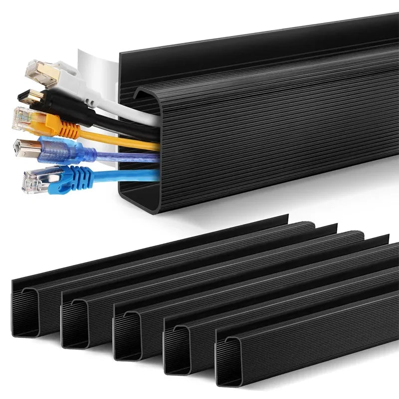 Bandeja de cables de escritorio de PVC de 40cm, gestión de cables debajo del canal de escritorio, ocultador de cables de entrada, sin perforación, organizador de cables para el hogar y la Oficina