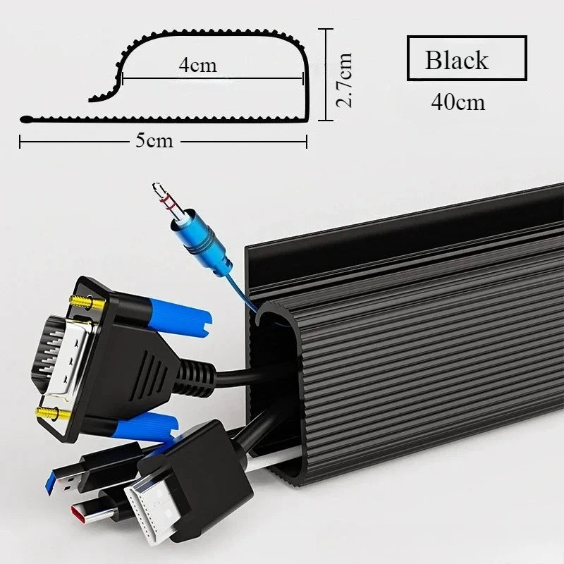 Bandeja de cables de escritorio de PVC de 40cm, gestión de cables debajo del canal de escritorio, ocultador de cables de entrada, sin perforación, organizador de cables para el hogar y la Oficina