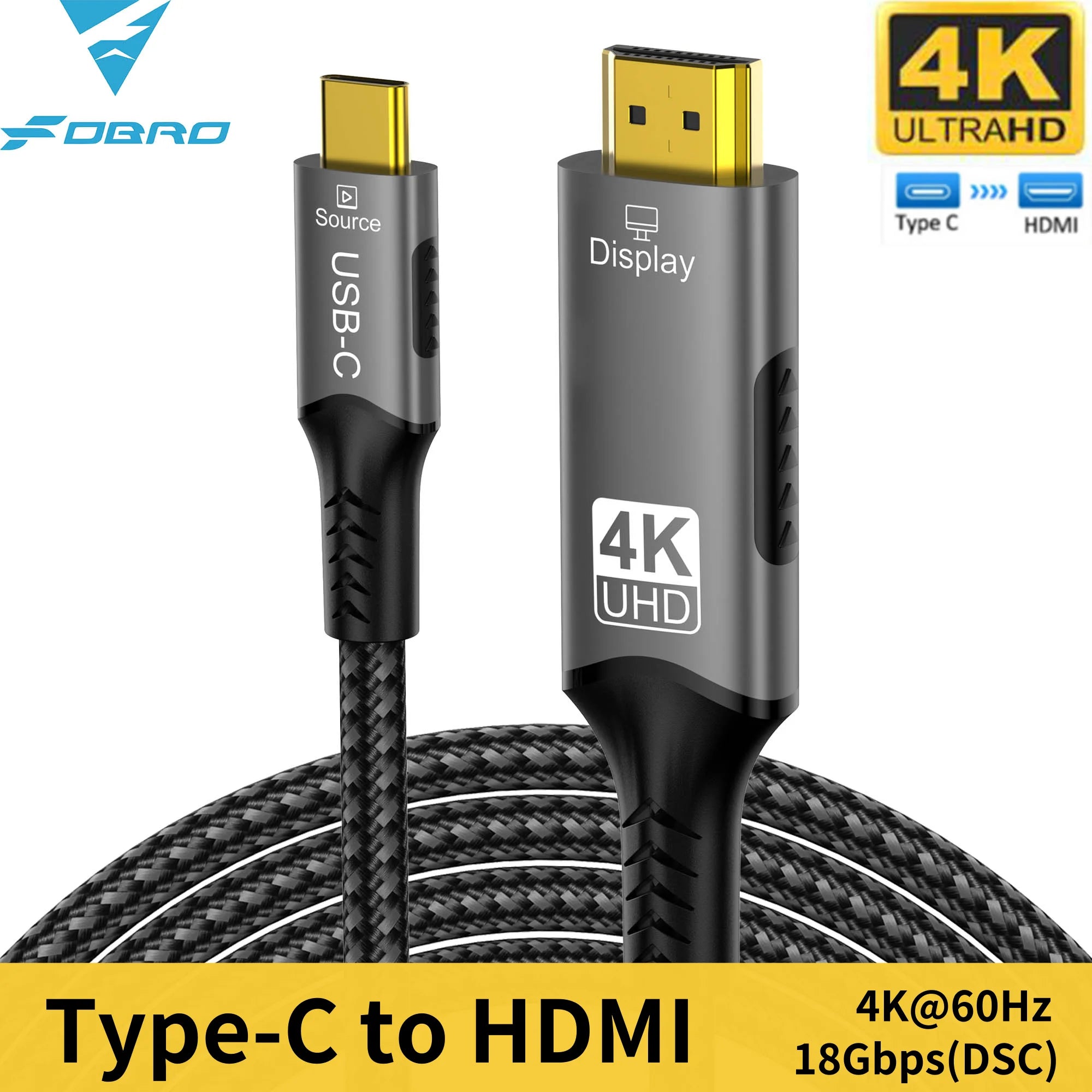 Cable USB C a HDMI 8K @ 60Hz 4K @ 120Hz Cable HDTV Compatible tipo C a HDMI para convertidor de TV MacBook Air iPad USB-C adaptador HDMI