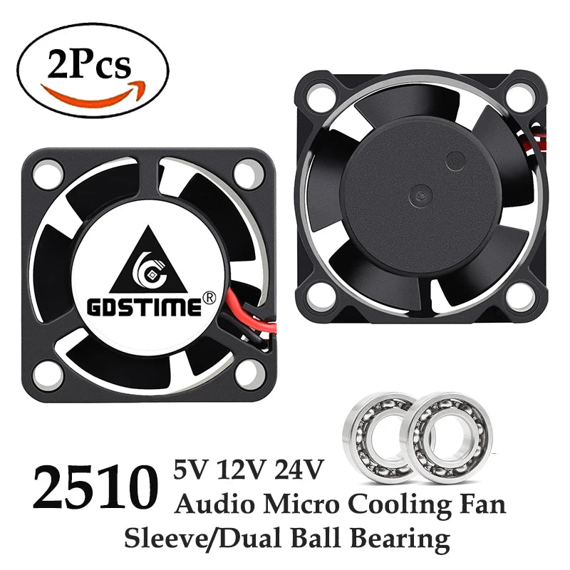 2 uds Gdstime DC 5V 12V 24V 25x25x10MM ventilador de refrigeración de tarjeta gráfica 2510 25MM manga/doble bola sin escobillas pieza de impresora 3D radiador