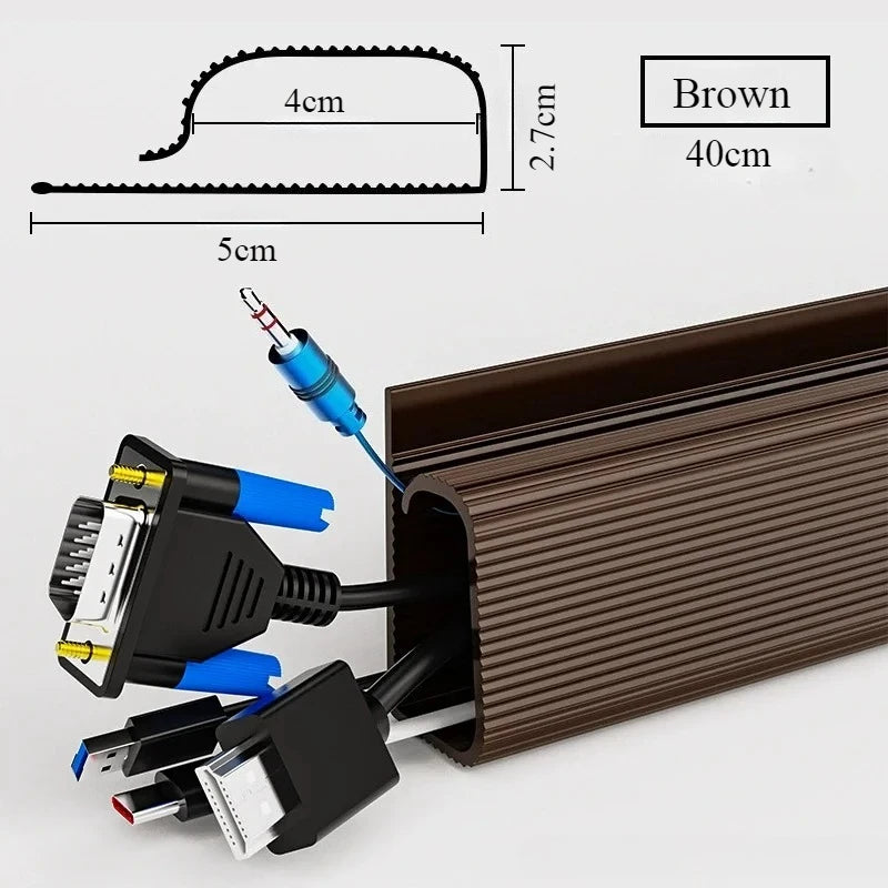 Bandeja de cables de escritorio de PVC de 40cm, gestión de cables debajo del canal de escritorio, ocultador de cables de entrada, sin perforación, organizador de cables para el hogar y la Oficina